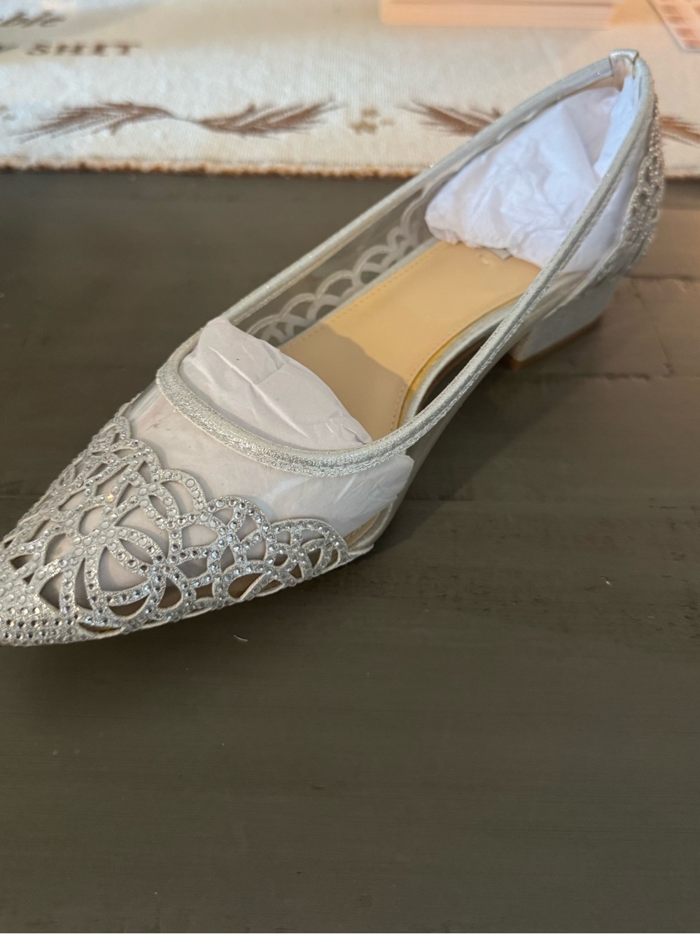 Alex Marie Silver Pointed Toe Embellished Flat